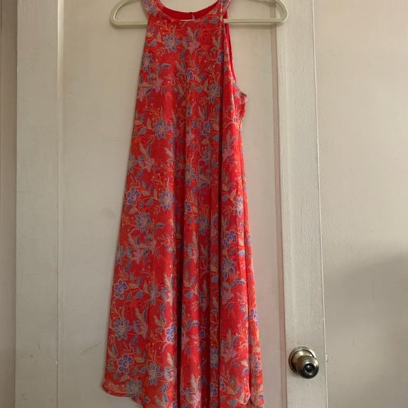 Cupio Tea Length Red Floral Hi neck Dress - Picture 1 of 7